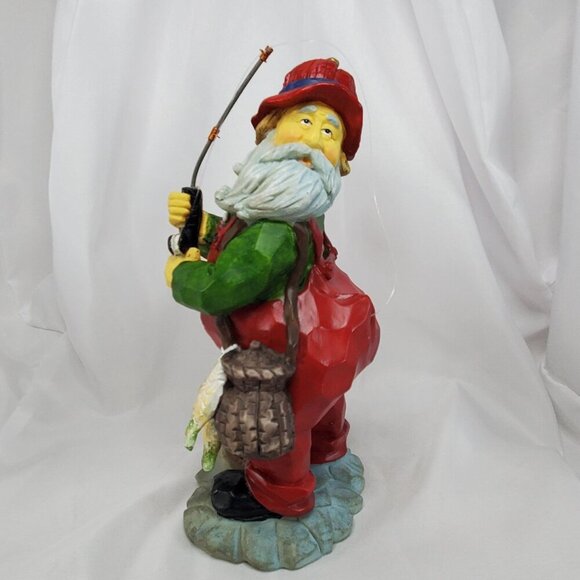VTG Fishing Santa Claus Figurine Holding Rod & Fish Snagged his Bottom 9" Tall - Picture 3 of 13